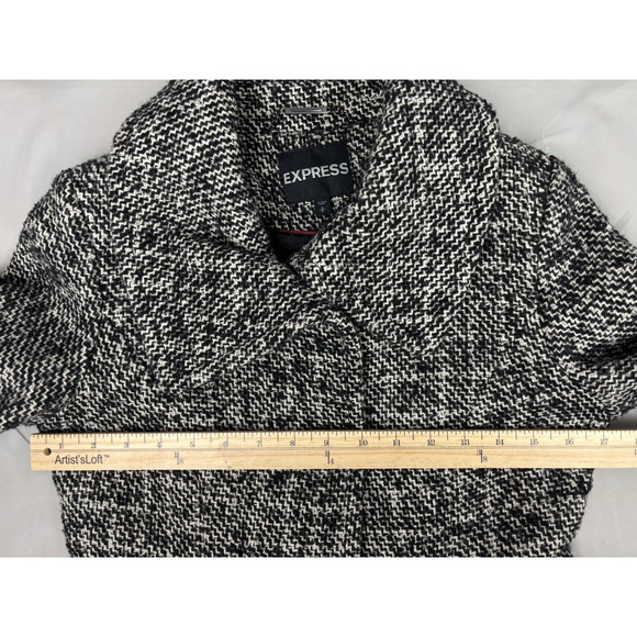 EXPRESS Wool Blend Tweed Trench Coat Pea Coat Womens Small Black & White Plaid - Picture 9 of 14